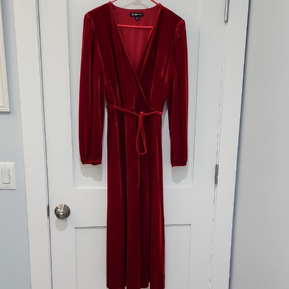 Elegant Red Velvet Wrap Dress